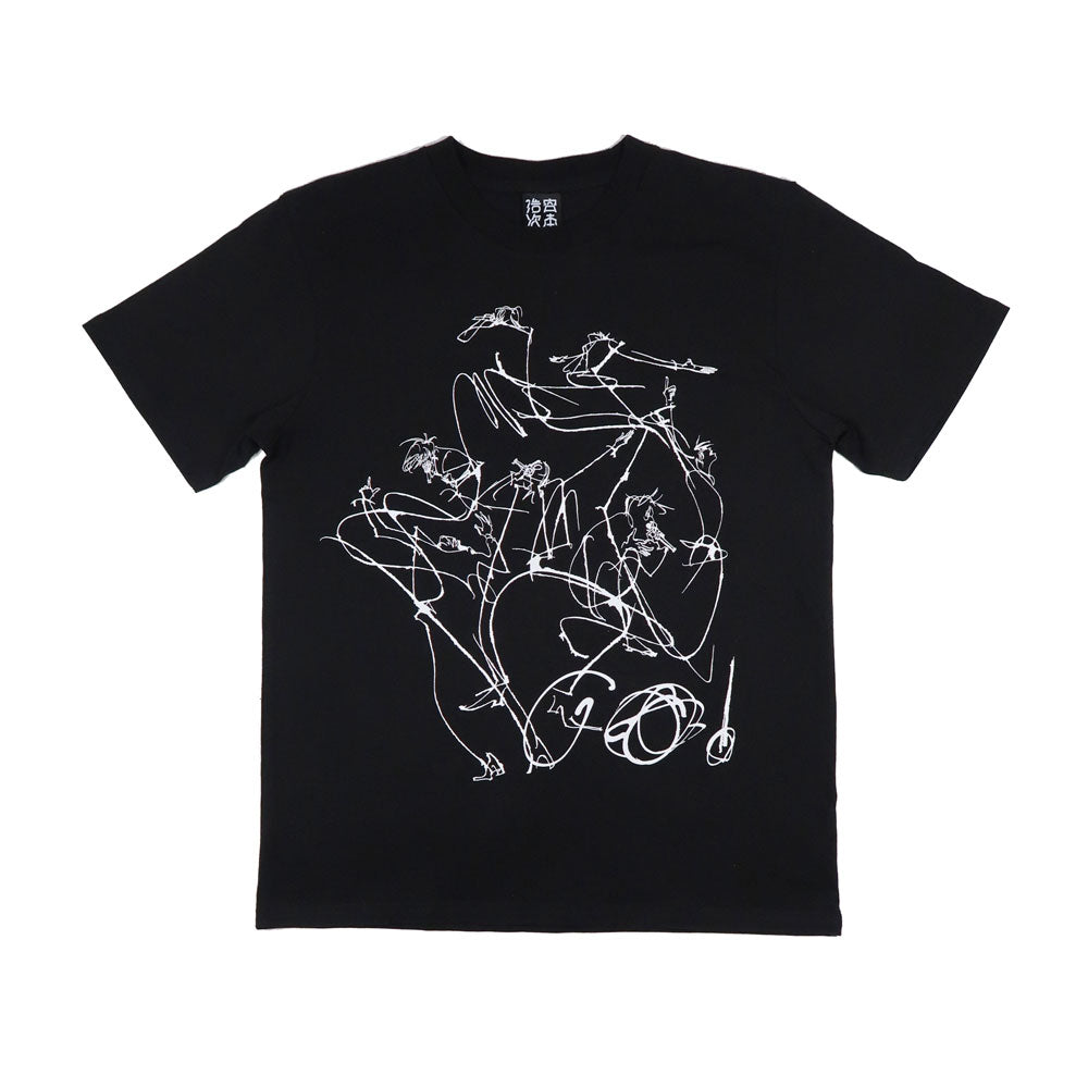 黒地に白のイラストtシャツ